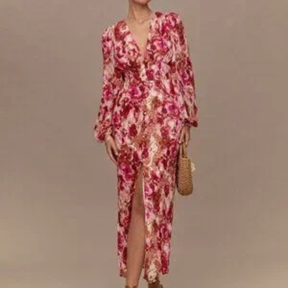 ZARA Hot Pink Boho Romantic Jacquard Women's Maxi Dress